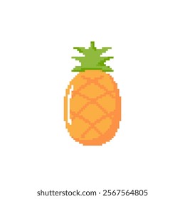 Pixel pineapple tropical icon. Pineapple fruit digital cartoon design icon.
