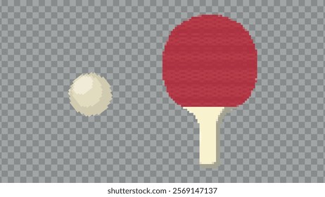 Pixel ping pong racket with ball. Design elements on a transparent background.Game development, mobile app.8-bit sprite.