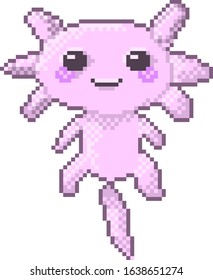 Pixel pink axolotl for games and applications