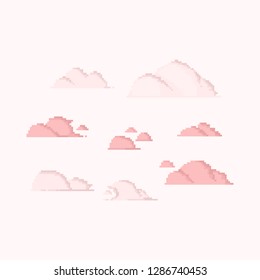 Pixel pink cloud set.valentine.8bit.