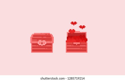 Pixel pink treasure chest.Valentine.8bit.