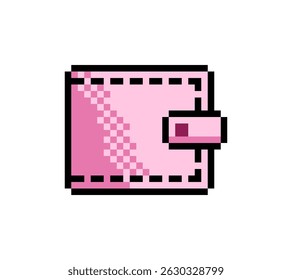 pixel pink wallet icon. Vector pixel art money wallet 8 bit logo for game