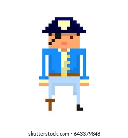 Pixel pirate for games and mobile applications. 8-bit character.