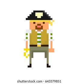 Pixel pirate for games and mobile applications. 8-bit character.