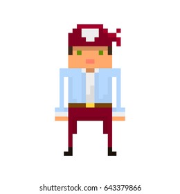 Pixel pirate for games and mobile applications. 8-bit character.