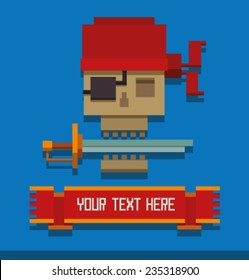 Pixel Pirate Skull ,vector
