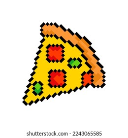 Pixel pizza icon, 8Bit pizza. Pixel Art Vector Illustration isolated on white background, Slice of pizza.