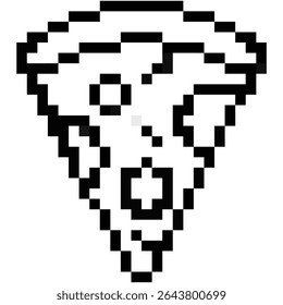 Pixel pizza icon vector, designed with a retro, 8-bit aesthetic. Perfect for gaming food items, digital menus, vintage eateries, or nostalgic casual dining themes.