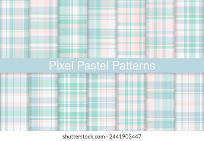 Paquetes a cuadros de píxeles, diseño textil, patrón de tela a cuadros para camisa, vestido, traje, papel de embalaje, invitación y tarjeta de regalo.