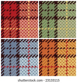 A pixel plaid pattern in four colors. 6" seamless repeat.