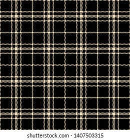 Pixel plaid pattern seamless vector. Tartan check plaid in black and beige for modern fabric design.