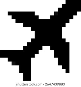 Pixel plane icon vector, designed with a retro, 8-bit aesthetic. Perfect for gaming travel, digital journeys, vintage aviation themes, or any design needing a nostalgic pixelated aircraft.