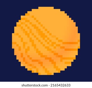 Pixel planet concept. Sticker for social media in retro style. Orange satellite, old graphic elements for 8 bit games. Astronomy and astrology, galaxy and universe. Cartoon flat vector illustration