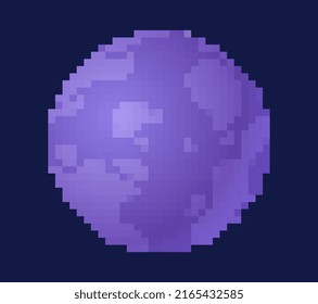 Pixel planet concept. Stickers for social networks in retro style. Astronomy and astrology, universe, satellites in old style. Space exploration and innovation. Cartoon flat vector illustration