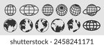 Pixel planet for design in y2k style. Retro futuristic elements. Globe sign in techno style. Vector illustration.