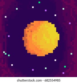 Pixel planet for games and applications. Cute 8-bit planet.