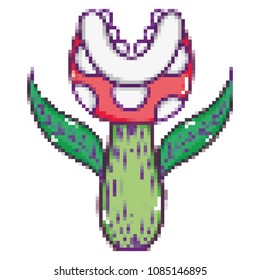 pixel plant character with mouth and teeth