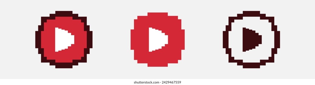 Pixel play button icon set