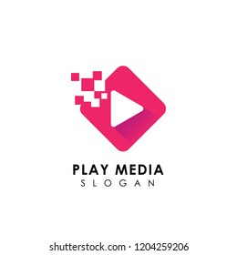 pixel play media logo design template. play icon symbol design