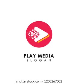 pixel play media logo design template. play icon symbol design
