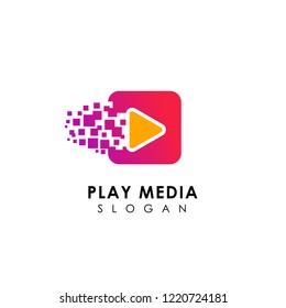 pixel play media logo design template. play icon symbol design