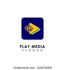pixel play media logo design template. play icon symbol design
