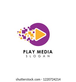 pixel play media logo design template. play icon symbol design