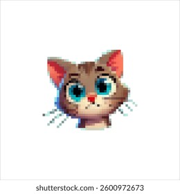 Pixel playful kittens. Little yak cats smiling cutely. Friends for a child. Retro images of kittens. Kitten icons.