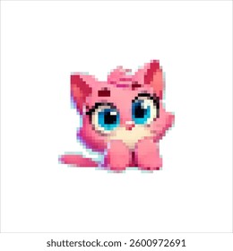 Pixel playful kittens. Little yak cats smiling cutely. Friends for a child. Retro images of kittens. Kitten icons.