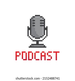 Pixel Podcast Symbol.  Vektorpixelkunstmikrofon, 8-Bit-Logo für Spiel