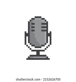 Pixel Podcast  Icon.  Vector Pixel Art Microphone 8 Bit Logo For Game