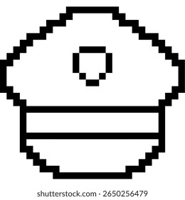 Pixel police or pilot hat icon vector, a retro-style symbol for authority, aviation, or public service. Ideal for gaming, themed interfaces, or nostalgic designs representing official roles.