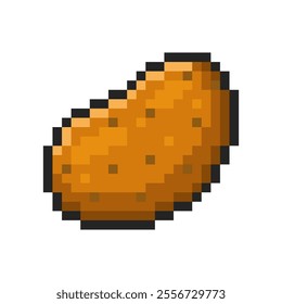 Pixel potato isolated on transparent background. Pixelated badge, game asset or computer arcade item. Vegetable icon. Vector pixel art illustration in 16 bit old style.