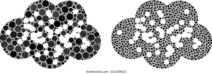 Pixel powder cloud icon. Collage powder cloud icon organized from circle items in different sizes and color variations. Vector circle spots are arranged into collage powder cloud icon.
