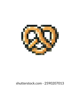 Pixel pretzel icon. Pretzel logo in pixel style 80s, 90s. Pretzel pixel for games, websites, animations. 8bit baking icon. Vector vintage retro pretzel icon.