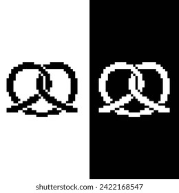 Pixel-Bretzel-Symbol.  Vektorpixel art pretzel 8 bit game logo für Firma 
