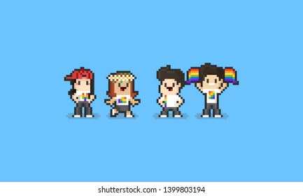 Pixel pride day cartoon character set.8bit.LGBT.