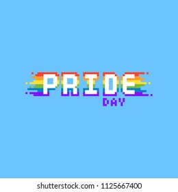 Pixel pride day rainbow text.LGBT.8bit.