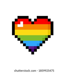 Pixel pride rainbow heart icon. Clipart image isolated on white background.
