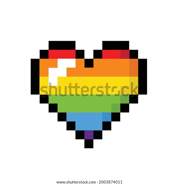 Pixel pride rainbow heart isolated on white\
background. Art 8 bit design. Vector\
stock