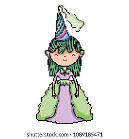 pixel princess with elegant hat and gown