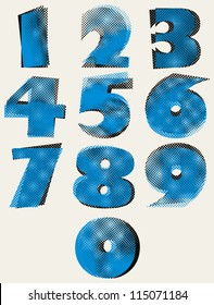 Pixel print numbers, vector symbols set.