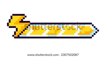 Pixel progress bar gaming experience for 2D game. 8-bit level indicator of energy, speed, strength, power. Isolated vector illustration.