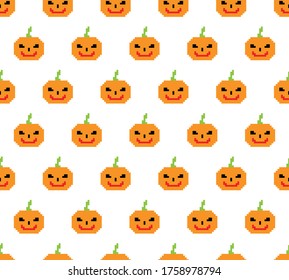 pixel pumpkin   pattern seamless. 8 bit pumpkin  texture cartoon Happy Halloween,  Thanksgiving 