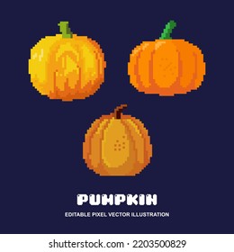 Pixel pumpkin set icon vector illustration for video game assets and others