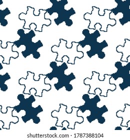 Pixel puzzle seamless pattern. Pixel art 8 bit