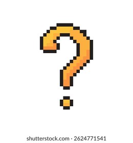 Icono de pregunta de píxel. Forma de consulta naranja. Símbolo pixelado retro. Diseño de estilo Vector.