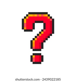 Pixel question mark isolated on white background. Design for stickers, web, mobile app. Vector pixel art illustration in 8-bit old style.