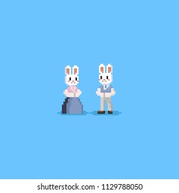 Pixel rabbit character in hanbok costume.chuseok.8bit.