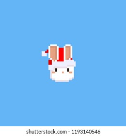 Pixel rabbit head with christmas hat.8bit.